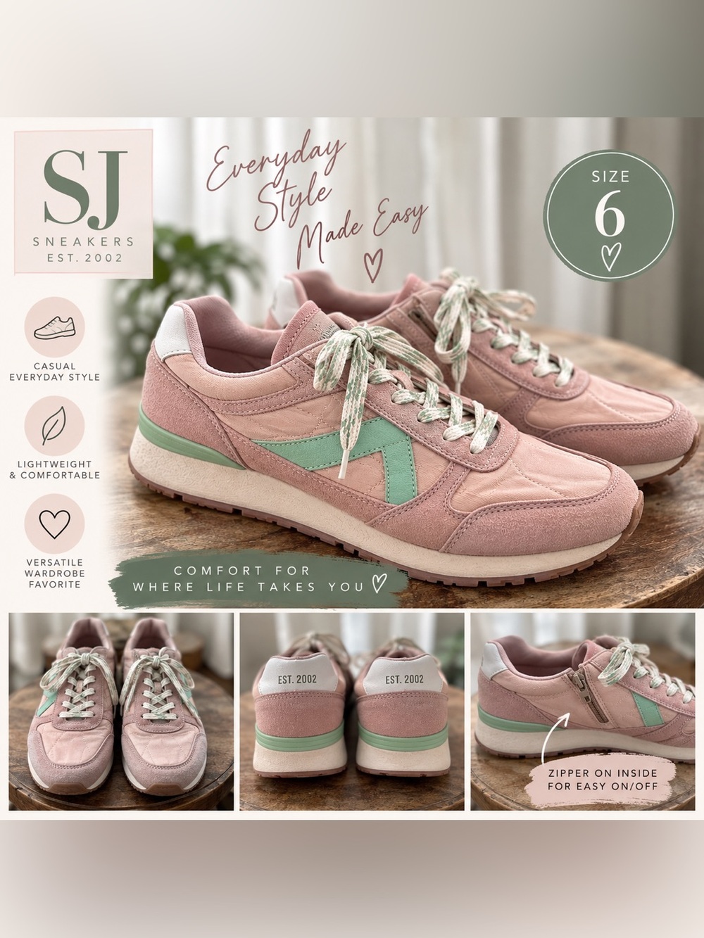 Pink Green Slip On Zipper Shoes